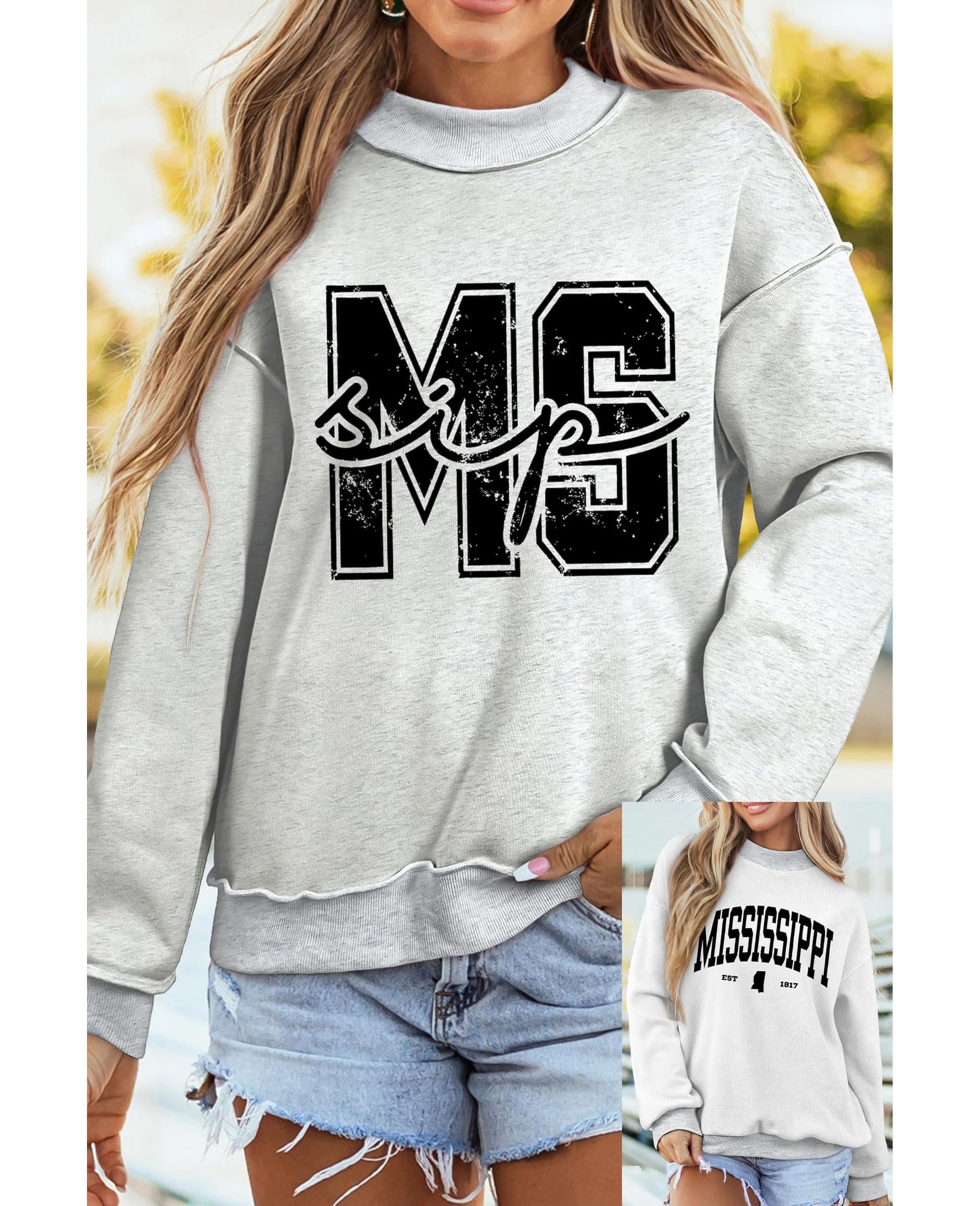SELINK Womens Double Printed Reversible Mock Neck Sweatshirts Pullover Tops