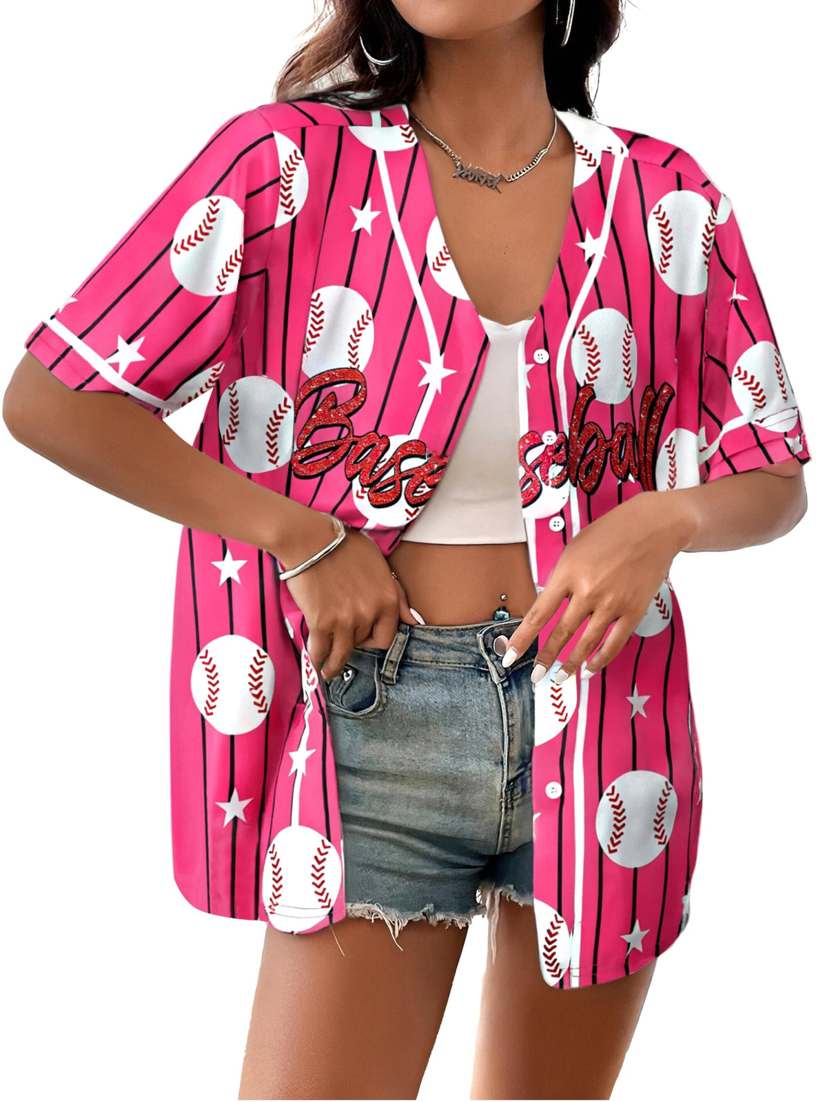 Baseball Shirt Women Baseball Jersey Graphic Button Down Shirt Game Day Short Sleeve Tops