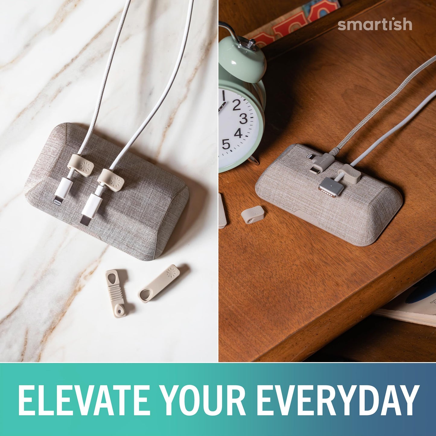 Smartish® Magnetic Cord Holder - Bigger Cable Wrangler Organizer with Magnet Clips for Charger Management on Desktop, Nightstand - Holds 6+ Cables - I'm Blushing