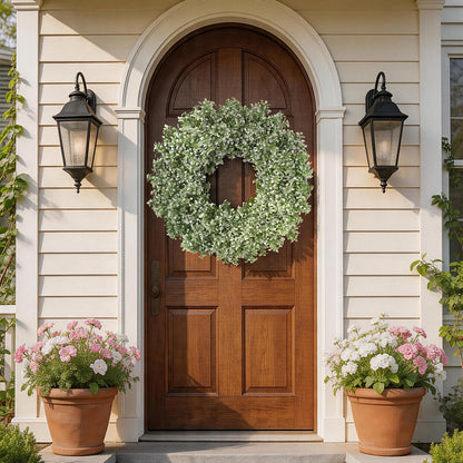 32" Large Artificial Boxwood Wreath for Front Door (White-Green) | Waterproof Fade Resistant,Premium Durable,Faux Aglaia Odorata Wreath,for Wall Window Farmhouse Outdoor All Seasons Decor