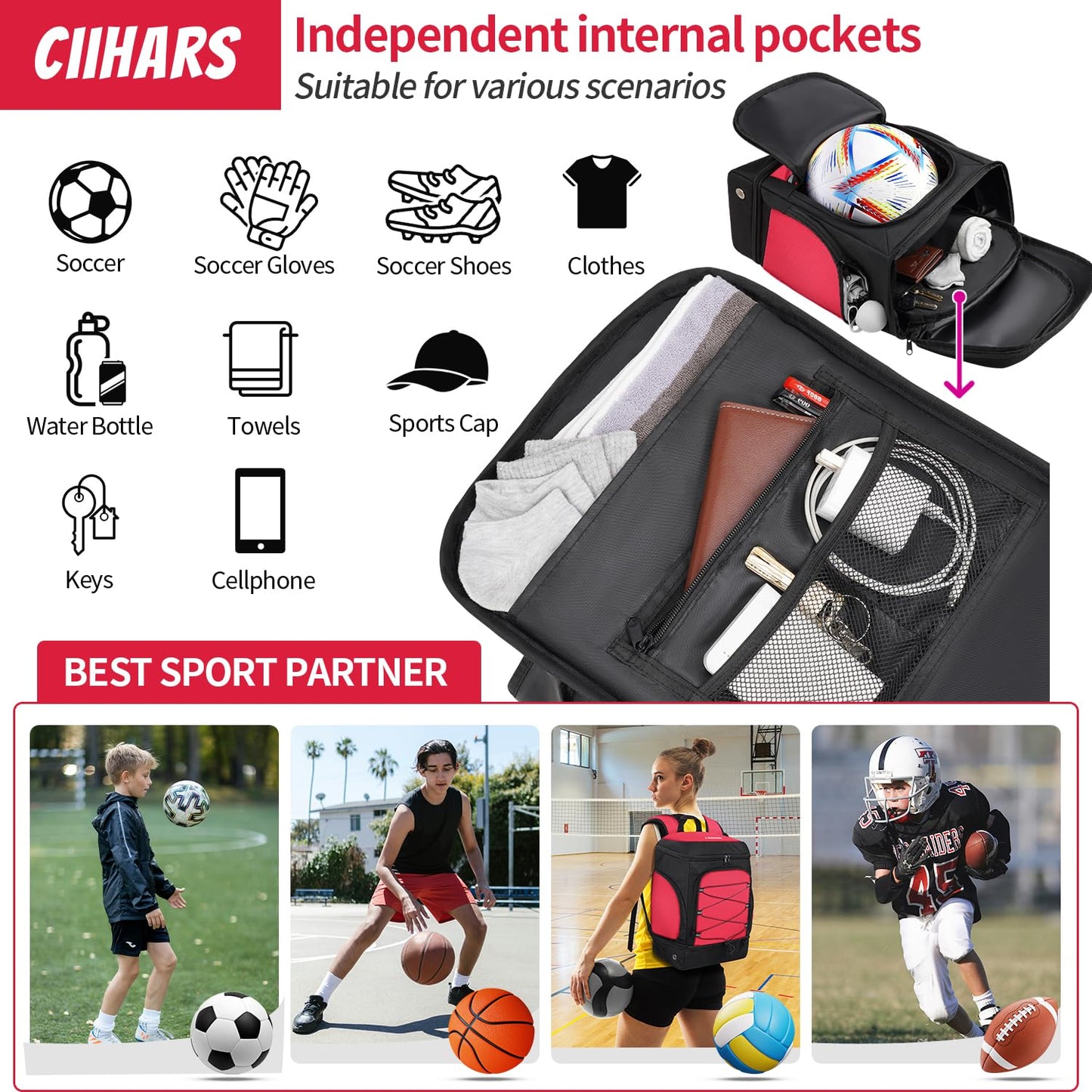 Soccer Backpack,Soccer Bag with Ball Holder and Shoe Compartment
