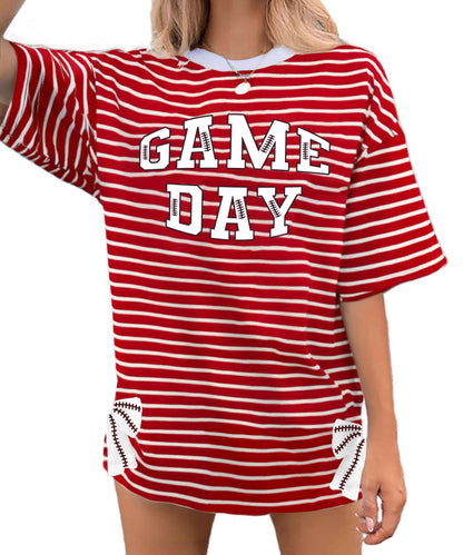 Football Shirts for Women Oversize Game Day T-Shirts Bow Side Split T-Shirt | Football Season Graphic Tee Tops Oversize Football Graphic Short Sleeve Tee Top