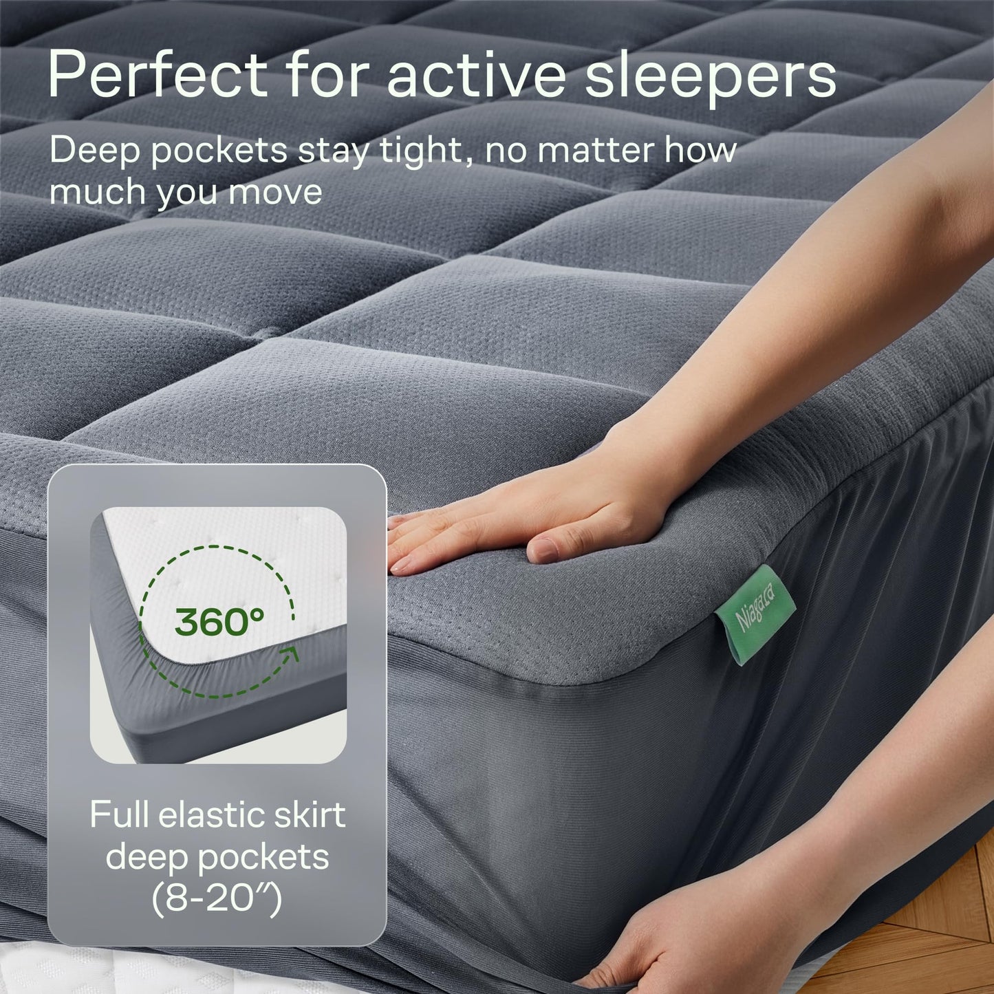 Niagara Sleep Solution Ultra Soft Queen Size Mattress Topper - Rayon Derived from Bamboo Pillow Top Mattress Pad for Back Pain Relief - Naturally Cooling for Hot Sleepers, Green