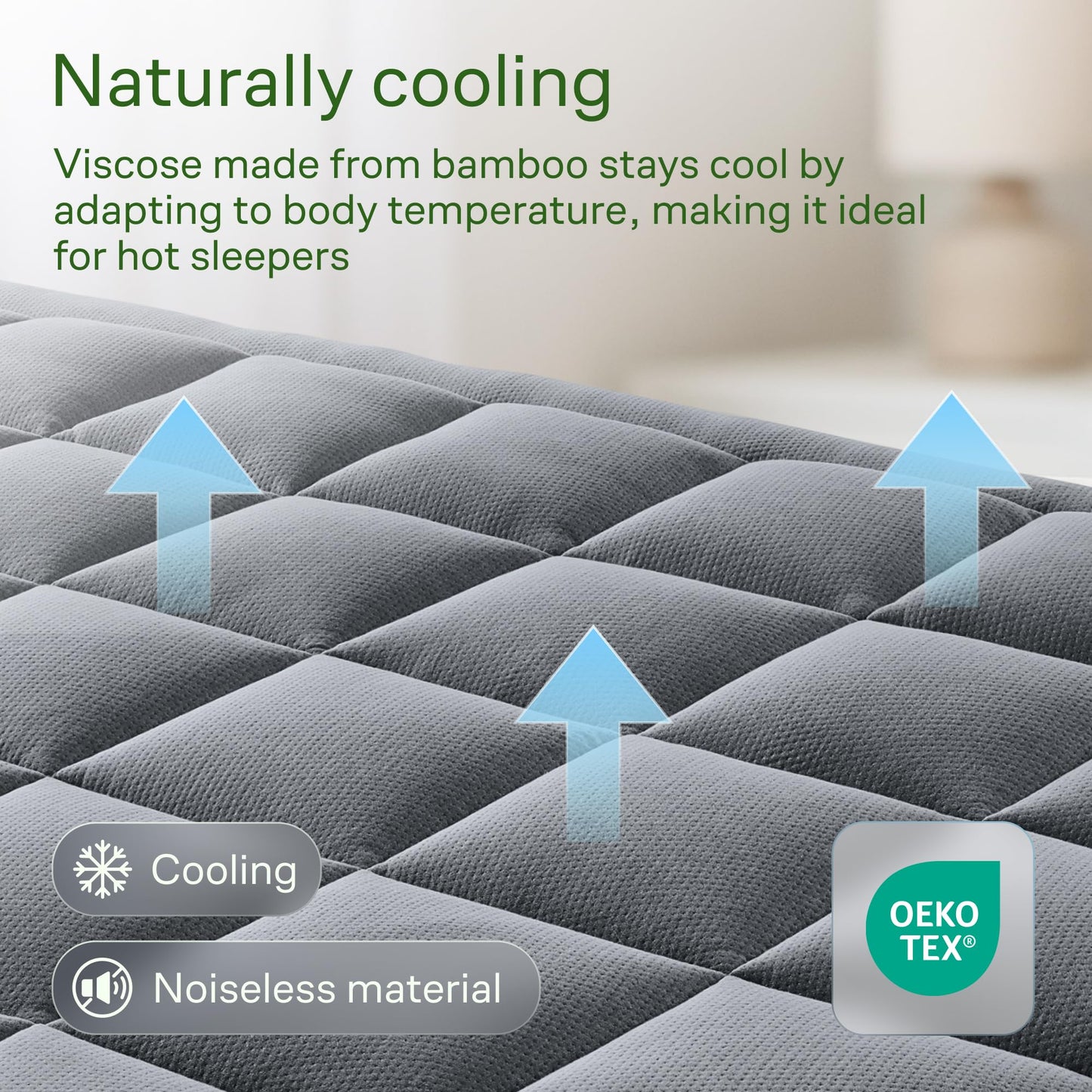 Niagara Sleep Solution Ultra Soft Queen Size Mattress Topper - Rayon Derived from Bamboo Pillow Top Mattress Pad for Back Pain Relief - Naturally Cooling for Hot Sleepers, Green