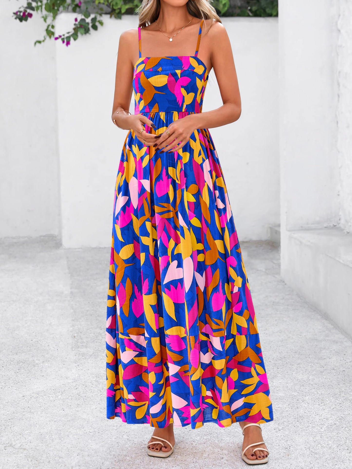 PRETTYGARDEN Women’s Boho Floral Striped Summer Maxi Dress
