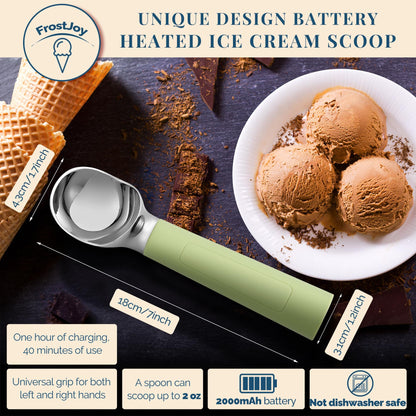 Heated Ice Cream Scoop Rechargeable, Electric Warming Ice Cream Scooper with LED Display, Heats to 158°F for Hard Ice Cream, Easy for Seniors & Kids, IP67 Waterproof (White, 2 oz)