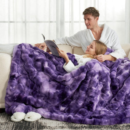 Cozy Bliss Faux Fur Throw Blanket for Couch, Fuzzy Soft Plush Thick Bubble Blanket for Sofa Bedroom Living Room, 50 * 60 Inches Tie Dye Pink