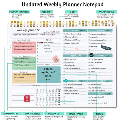 Thboxes Weekly Desk Planner, 8.5x11 In To Do List Notepad, 52 Sheets, Pink | Productivity Organizer, Work from Home Essentials, Undated Tear Off Pages, Office, College, School, Student and Teacher Gifts
