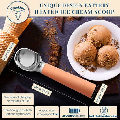 Heated Ice Cream Scoop Rechargeable, Electric Warming Ice Cream Scooper with LED Display, Heats to 158°F for Hard Ice Cream, Easy for Seniors & Kids, IP67 Waterproof (White, 2 oz)