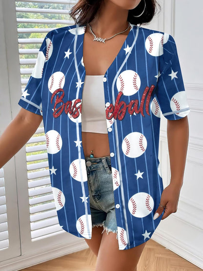 Baseball Shirt Women Baseball Jersey Graphic Button Down Shirt Game Day Short Sleeve Tops