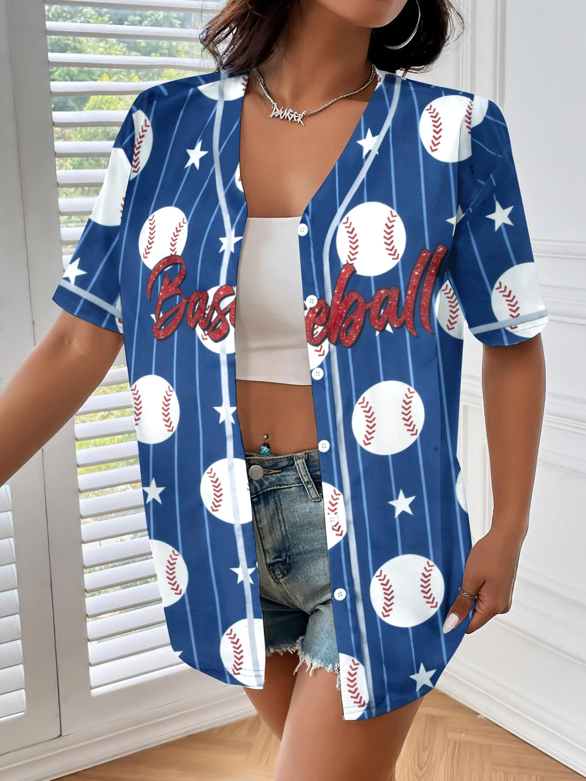 Baseball Shirt Women Baseball Jersey Graphic Button Down Shirt Game Day Short Sleeve Tops