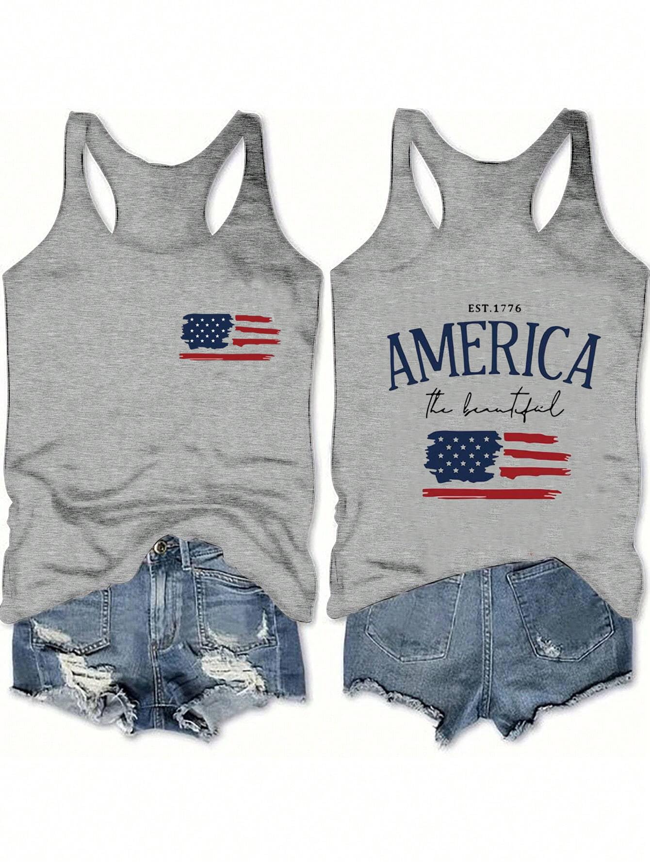 Women's 4th of July Outfits USA Shirt Memorial Day Red White and Blue Patriotic Shirts American Flag Graphic Tops