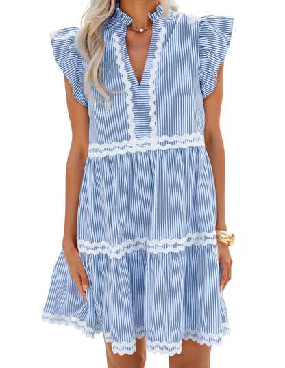 ZESICA Women's Casual Striped Mini Dress