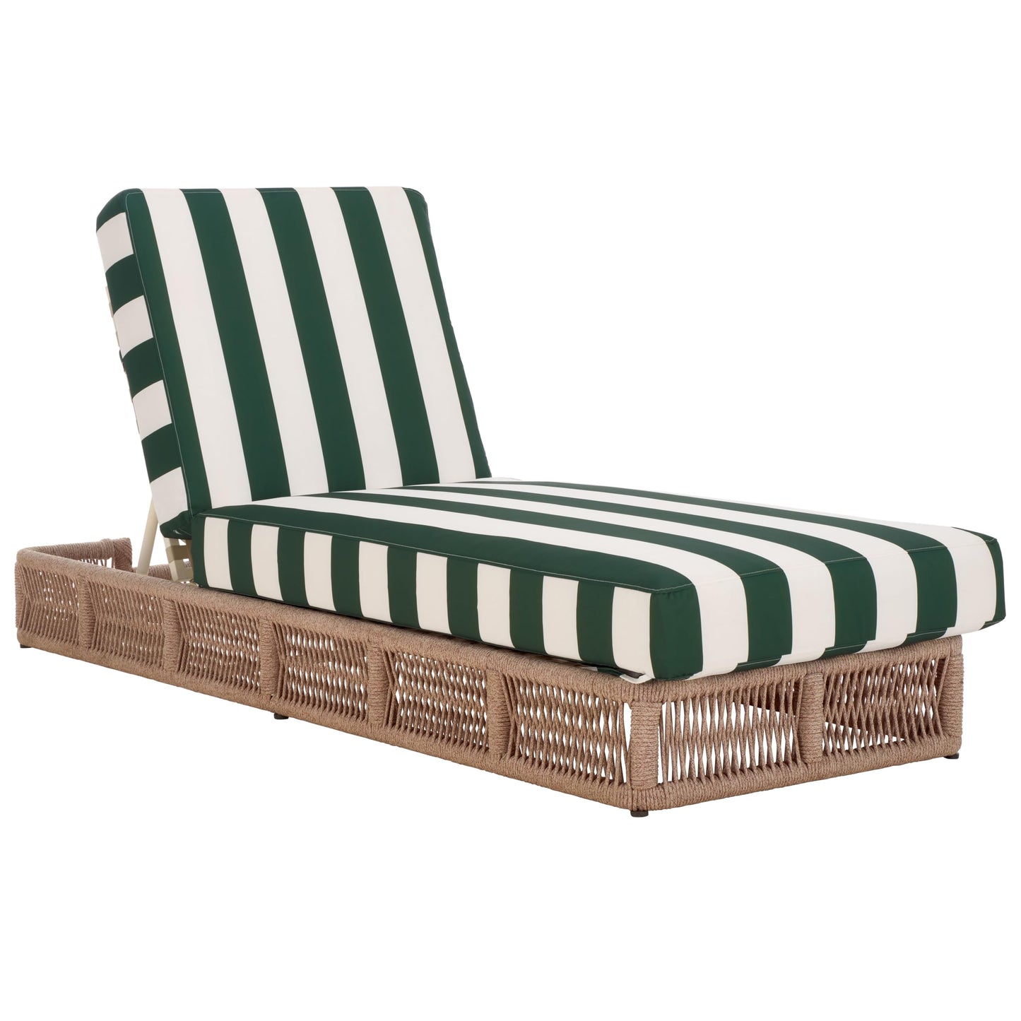 SAFAVIEH Outdoor - Gillian Chaise Lounge Chair - Tan & White - Steel and Woven Rope - Adjustable 5-Position Backrest - Ideal for Patio, Deck, Poolside, Backyard (PAT7527A)