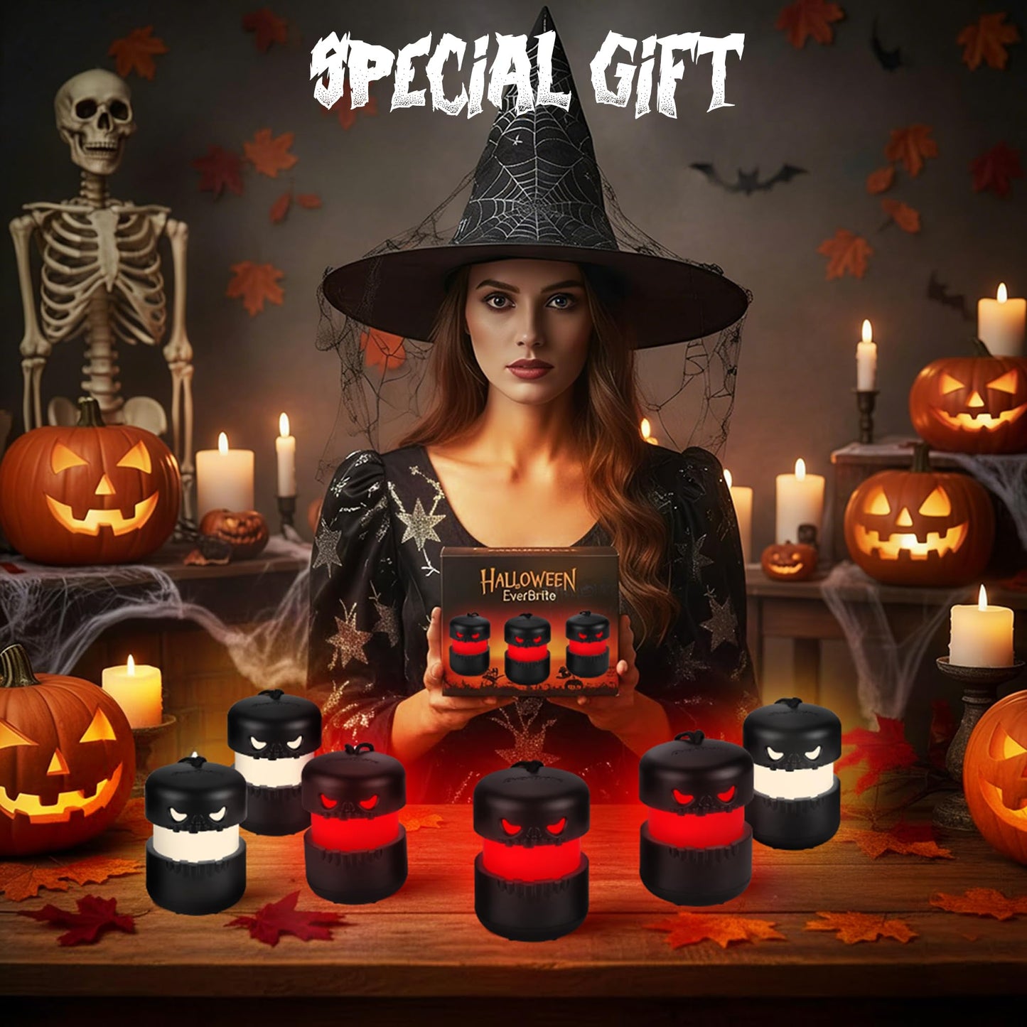 EverBrite 6-Pack Halloween Pumpkin Lantern, Collapsible Jack O Lantern Pumpkins with Lanyard, Halloween Party Favors, Light up Pumpkin Outdoor for Halloween Party Decoration, Battery Included