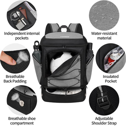 Soccer Backpack,Soccer Bag with Ball Holder and Shoe Compartment