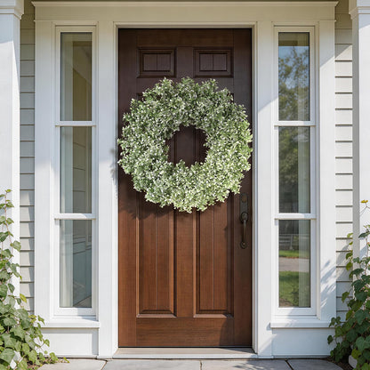 32" Large Artificial Boxwood Wreath for Front Door (White-Green) | Waterproof Fade Resistant,Premium Durable,Faux Aglaia Odorata Wreath,for Wall Window Farmhouse Outdoor All Seasons Decor