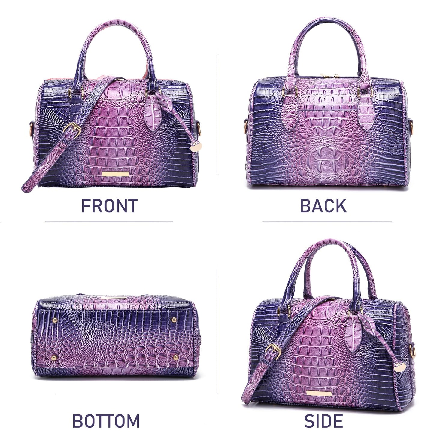 Makcr Joacbv Crocodile Handbag for Women Top Handle Leather Shoulder Purse | Glossy crocodile-embossed vegan leather with rolled handles, buckle details, a structured dome shape, and adjustable strap.