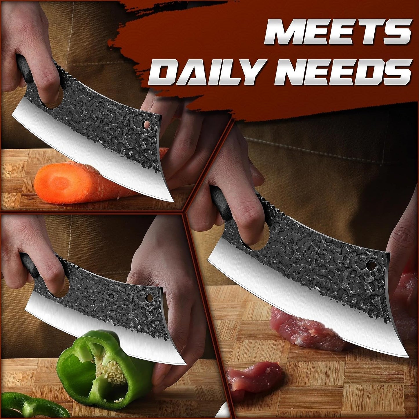 ROCOCO Viking Cleaver Knife Birthday - Kitchen Axe & Sheath Father Gift Men | Hand Forged High Carbon Steel Butcher Meat Cutting Boning Knife for Home Outdoor BBQ Camping Chirstmas Mother