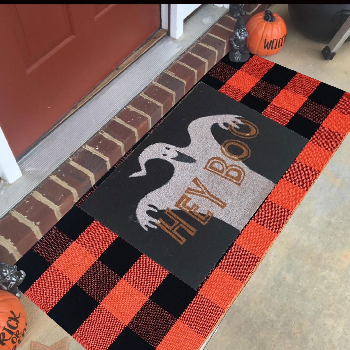 Christmas Door Mat Outdoor 35.4''x59'' Buffalo Plaid Christmas Decor Rug Cotton Hand-Woven Layered Door Mats Washable Carpet for Front Porch, Kitchen, Farmhouse, Entryway
