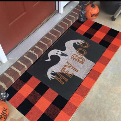 Christmas Door Mat Outdoor 35.4''x59'' Buffalo Plaid Christmas Decor Rug Cotton Hand-Woven Layered Door Mats Washable Carpet for Front Porch, Kitchen, Farmhouse, Entryway