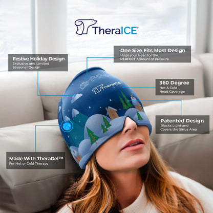 TheraICE Headache Relief Cap, Migraine Ice Pack Mask Products, Women Cooling Gel Hat, Face Cold Compress Head Wrap for Her Stress. Great Birthday Gift for Mom, Sister, Grandma, Girlfriend, & Teacher