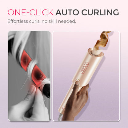 TYMO Automatic Rotating Curling Iron - TYMO CURLPRO Beach Waves Curling Wand, Portable Hair Curler, 500 Million Ionic, Dual Voltage & Lightweight for Travel, Ceramic Coating, 1 Inch, Pink