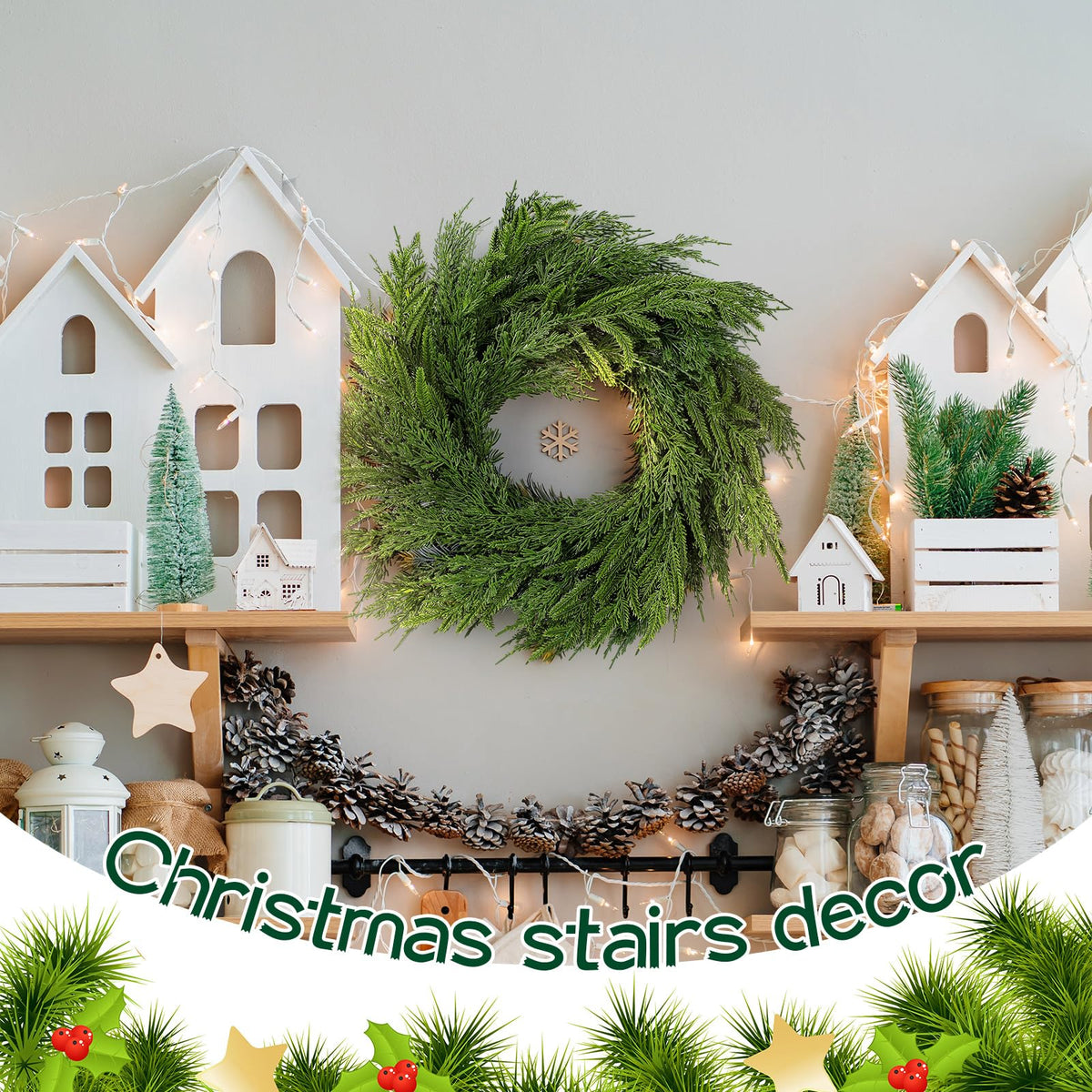 Wavwavw 48" Christmas Large Norfolk Pine Wreath for Front Door