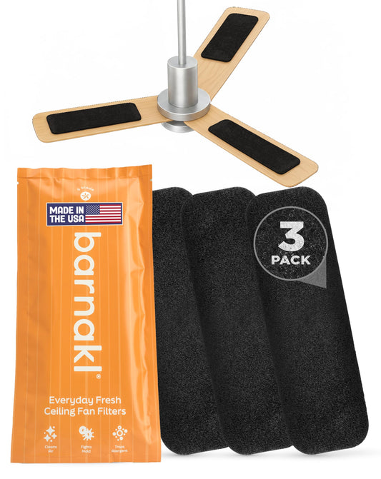 Barnakl Ceiling Fan Air Purifier Pads, Activated Coconut Shell Carbon Filters Trap Dust, Odors & Allergens, Easy-Stick Universal Fit for Ceiling Fan Blades, Odorless & Unscented - 3 Count
