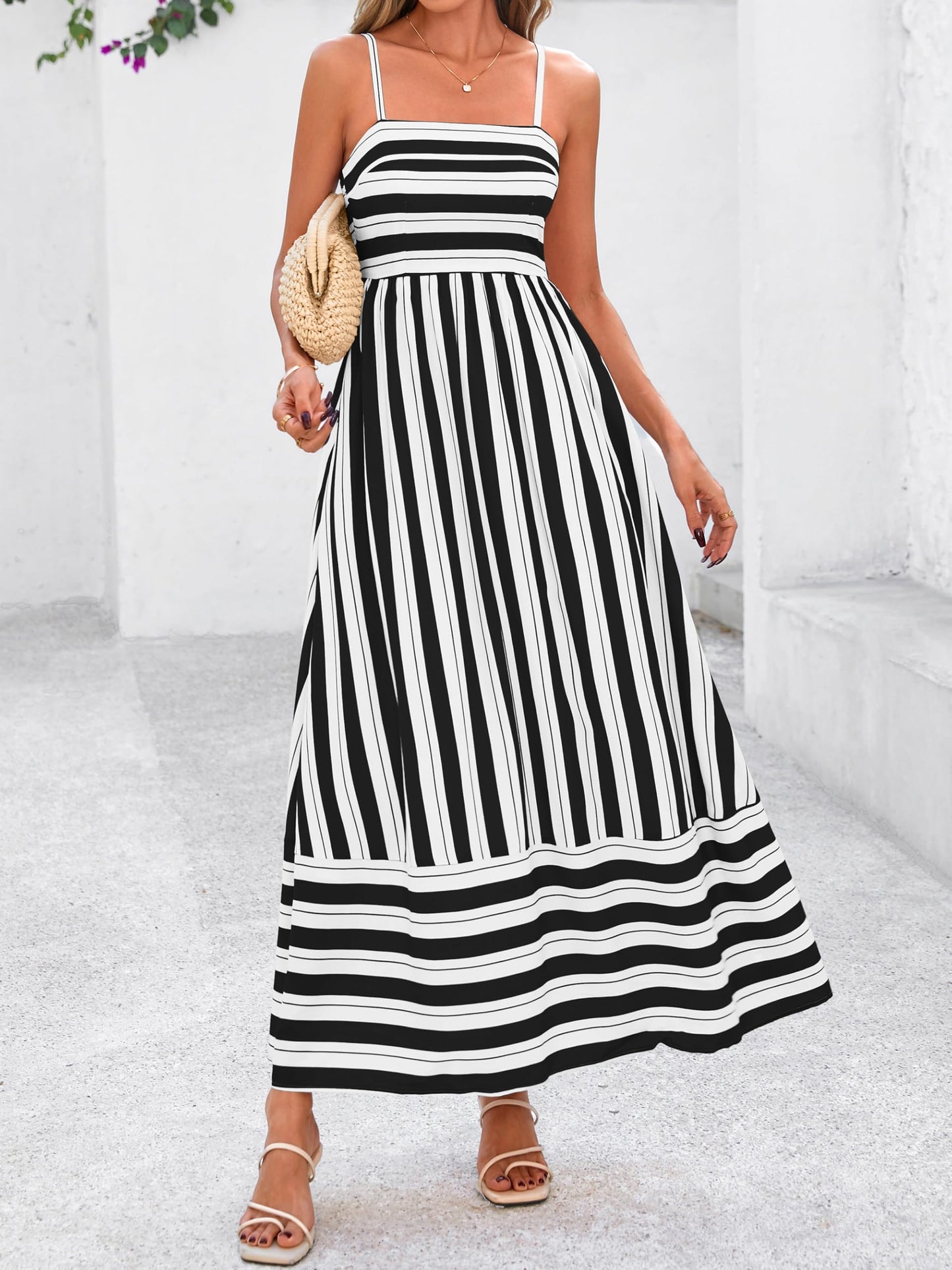 PRETTYGARDEN Women’s Boho Floral Striped Summer Maxi Dress