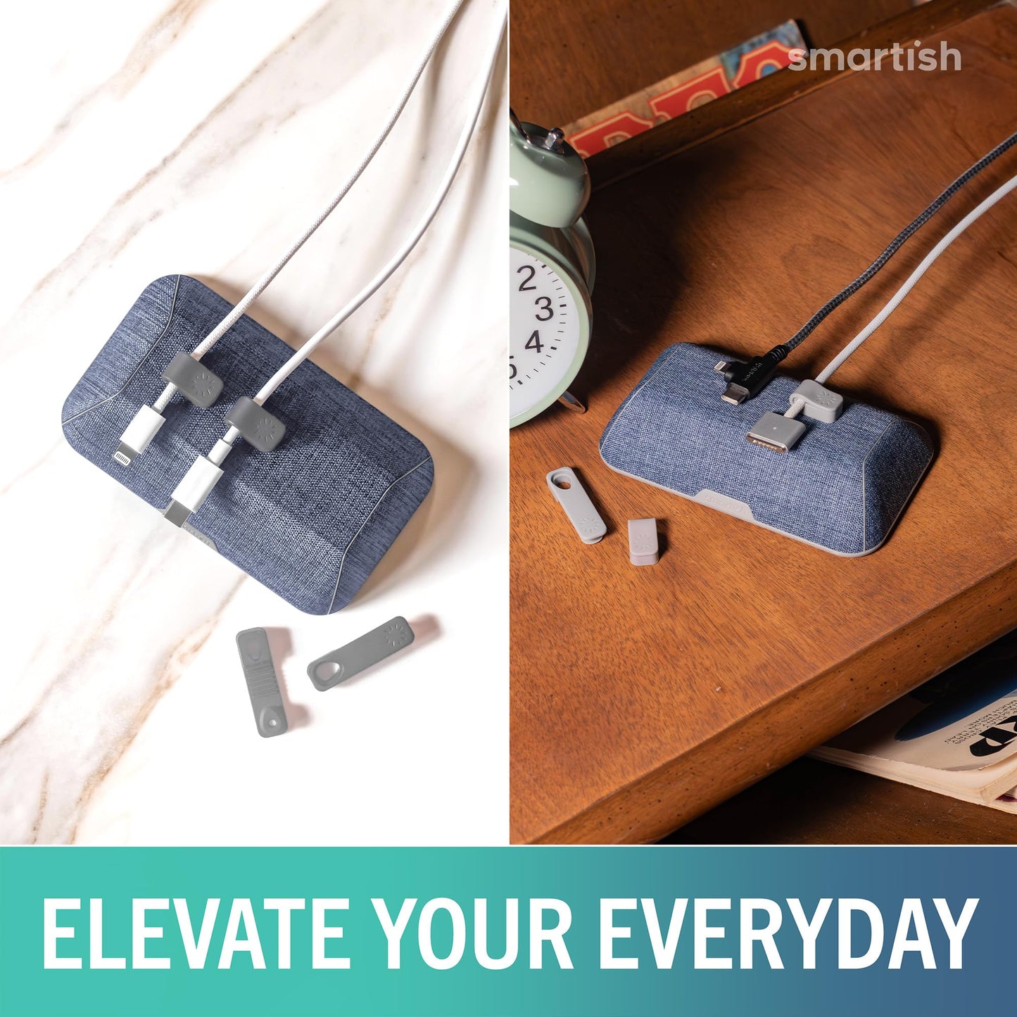 Smartish® Magnetic Cord Holder - Bigger Cable Wrangler Organizer with Magnet Clips for Charger Management on Desktop, Nightstand - Holds 6+ Cables - I'm Blushing