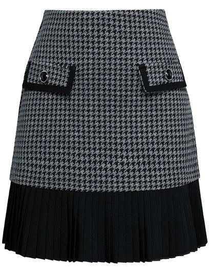 Kate Kasin Women's Plaid Mini Skirt, High Waist Pleated A-Line Skirts