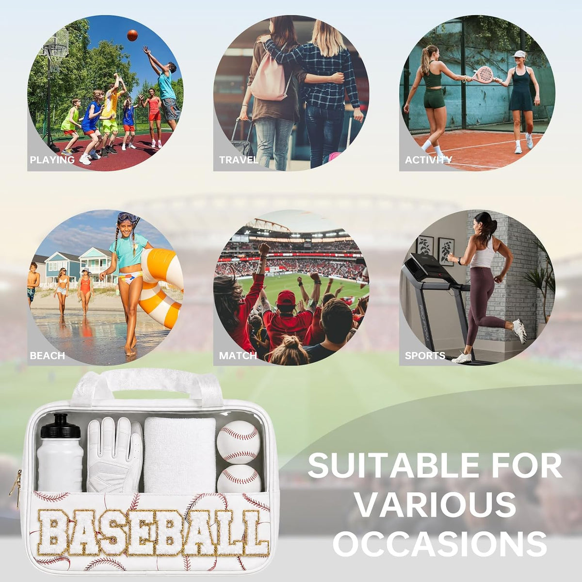 Baseball Mom Essentials Baseball Team Gifts Makeup Cosmetic Bag Clear Chenille Letter Zipper Pouch Stuff Sport Portable Travel Case