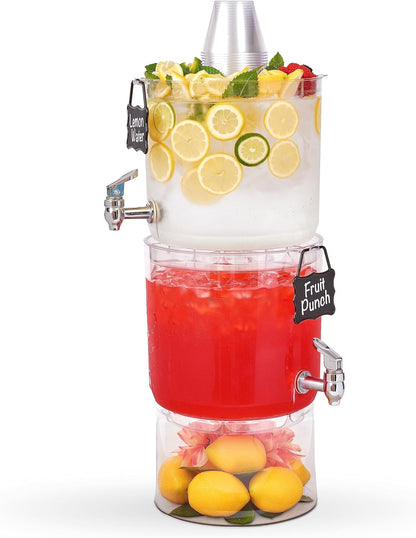 Buddeez Durable 2 Gallon Beverage Dispenser with Stand - Stackable Drink Server for Parties - Includes Party Top Lid and Chalk board Tag