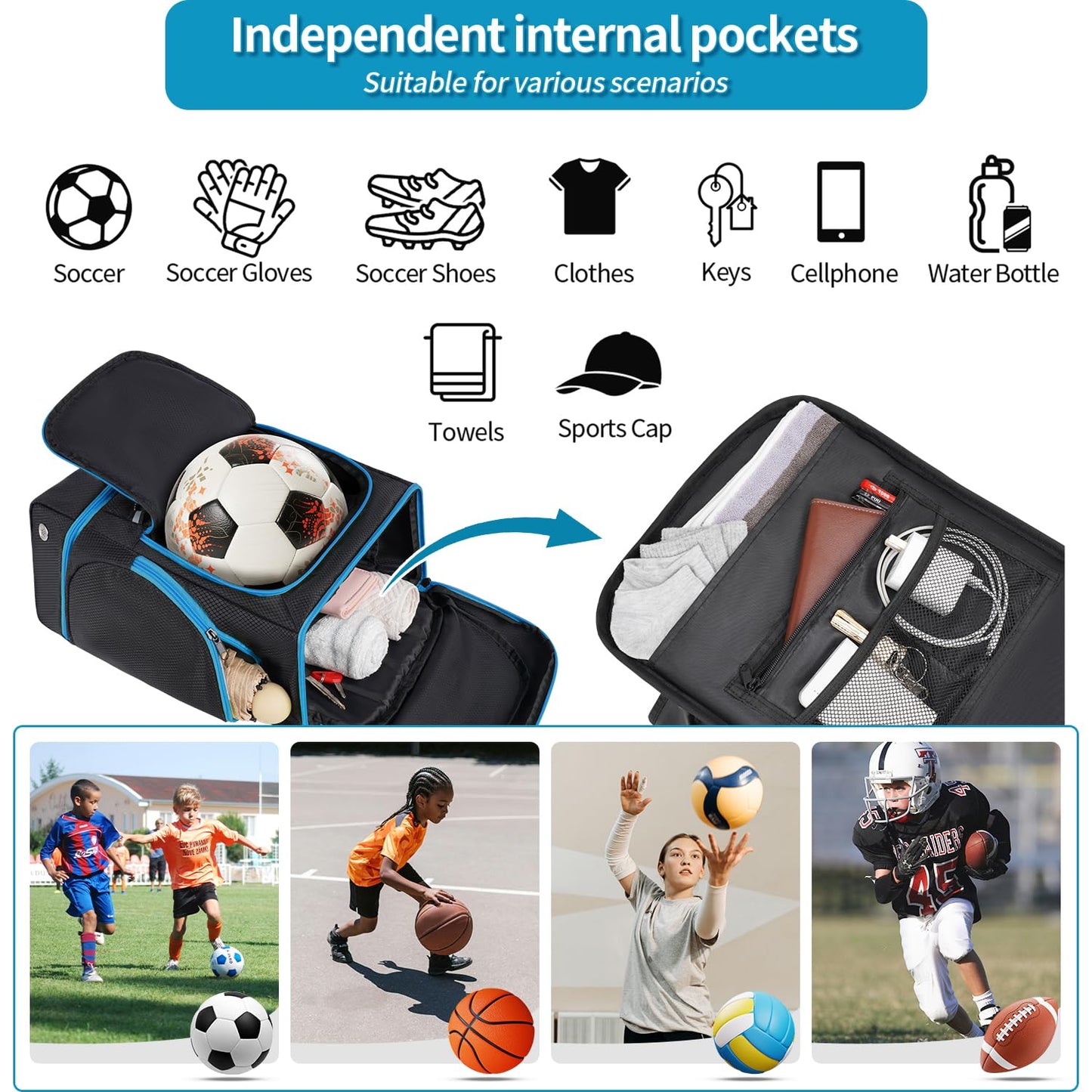 Soccer Backpack,Soccer Bag with Ball Holder and Shoe Compartment