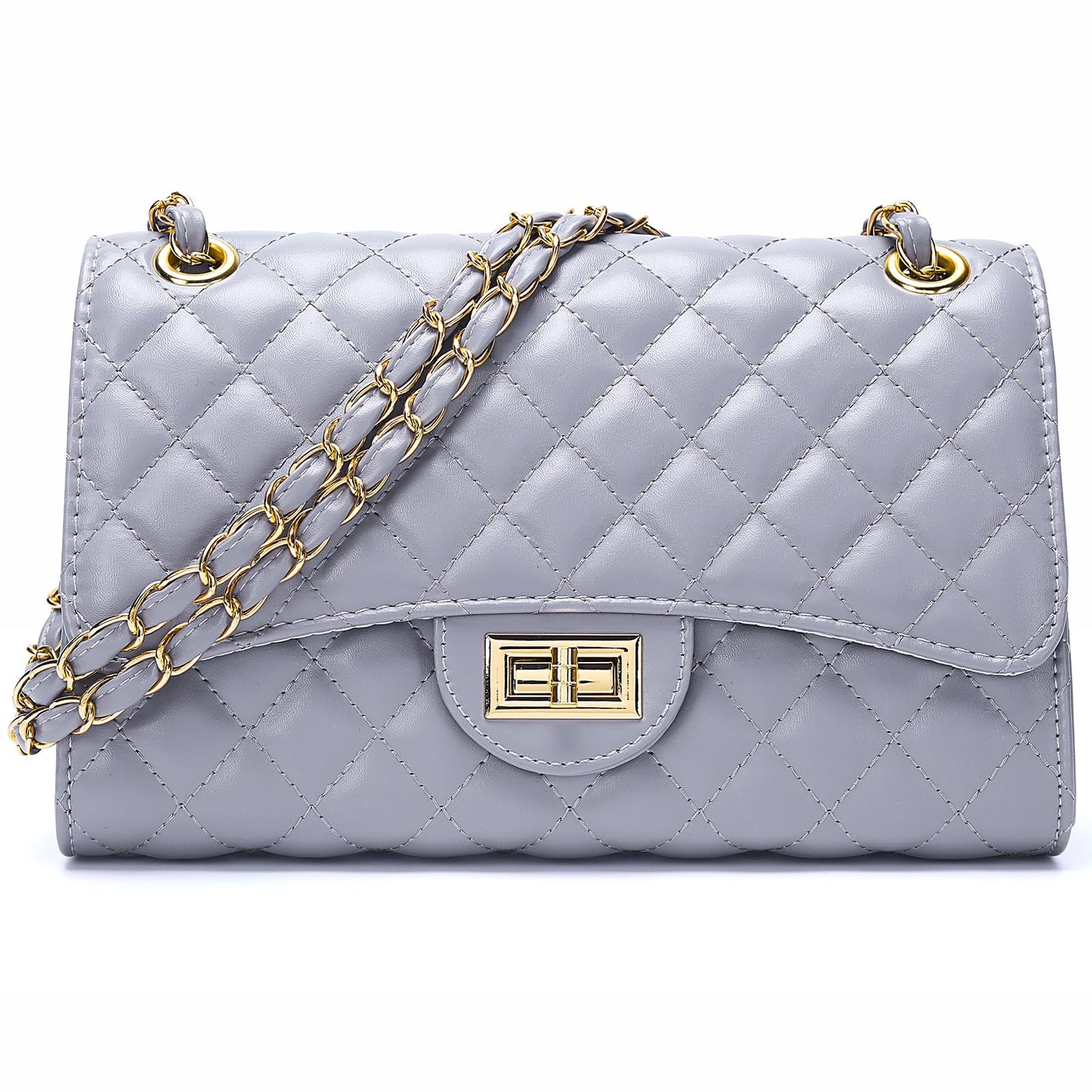 Quilted Leather Crossbody Bags for Women Trendy Ladies Shoulder Purse Satchel HandBag with Chain Strap