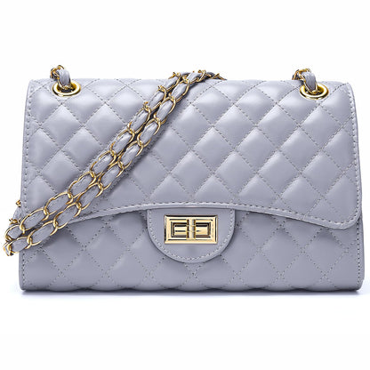 Quilted Leather Crossbody Bags for Women Trendy Ladies Shoulder Purse Satchel HandBag with Chain Strap