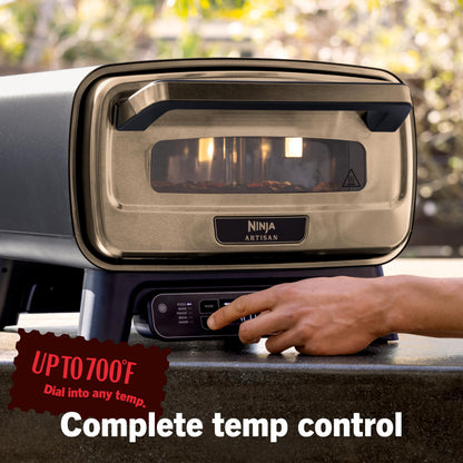 Ninja Artisan Electric Outdoor Pizza Oven with Stone | 12-inch Pizza in 3-minutes | 700F Max Temp | 5-in-1 Functionality – Pizza, Bake, Broil, Proof & Warm | Makes Full Meals | Gray | MO201