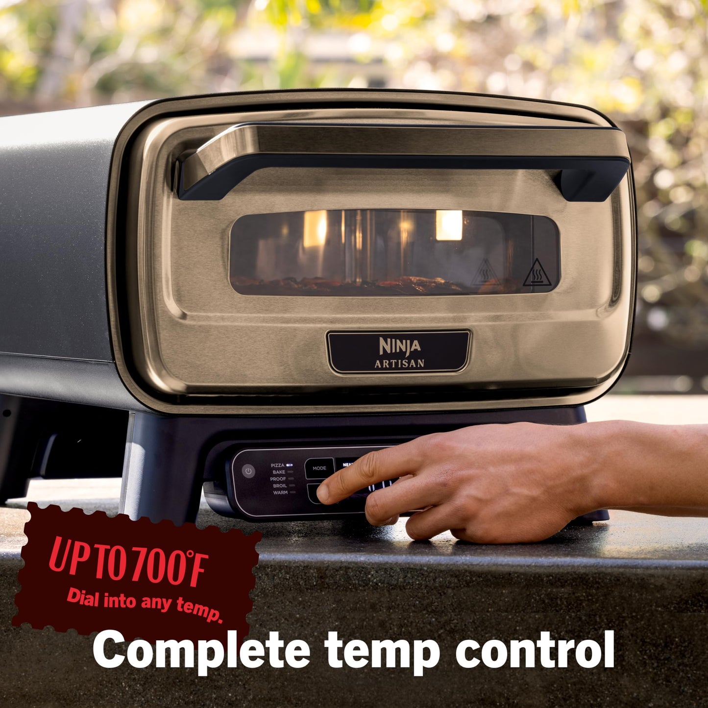 Ninja Artisan Electric Outdoor Pizza Oven with Stone | 12-inch Pizza in 3-minutes | 700F Max Temp | 5-in-1 Functionality – Pizza, Bake, Broil, Proof & Warm | Makes Full Meals | Gray | MO201