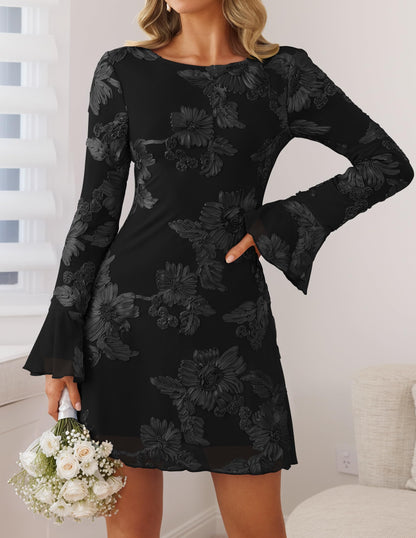 ZESICA Women's 2026 Fall Floral Wedding Guest Cocktail Mini Dress