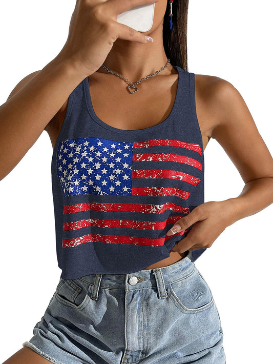 4th of July Crop Tops for Women Funny American Flag Shirts Tank Tops Outfits
