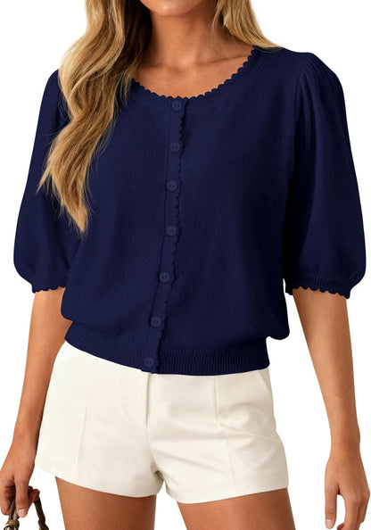 PRETTYGARDEN Women Short Sleeve Lightweight Knit Cardigans