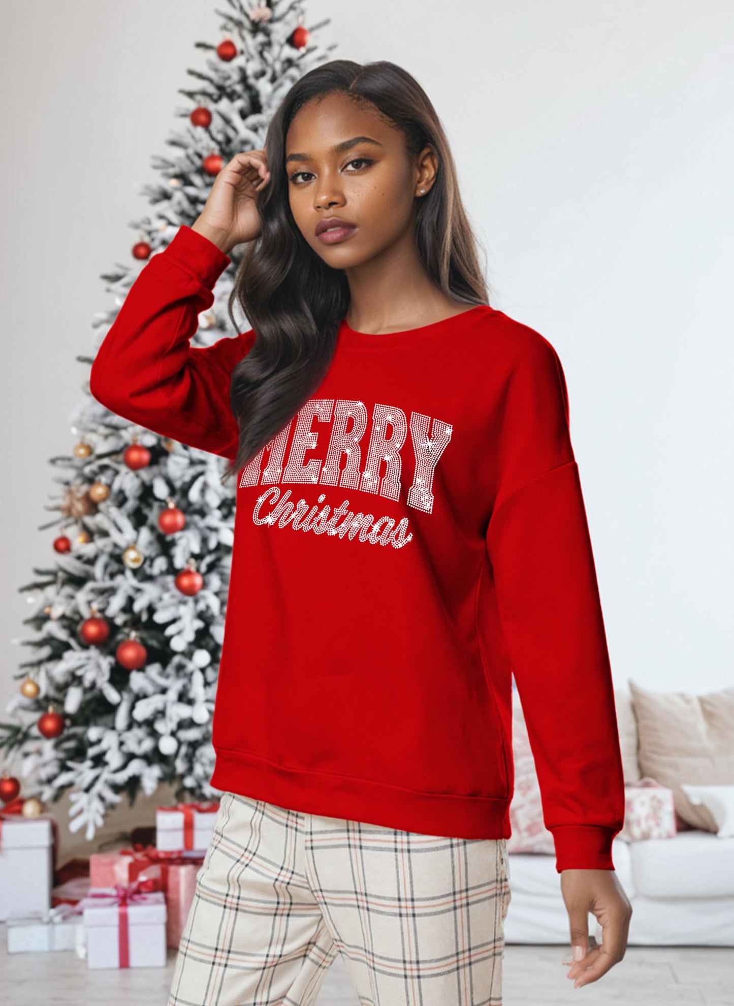 Tewmeu Christmas Sweatshirts for Women Sparkly Merry and Bright Sweater