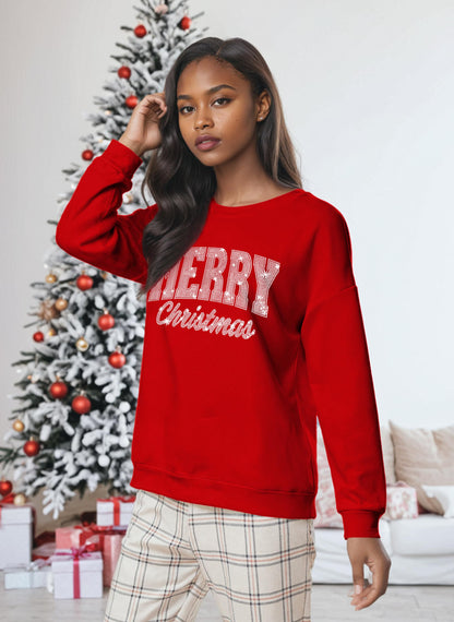 Tewmeu Christmas Sweatshirts for Women Sparkly Merry and Bright Sweater