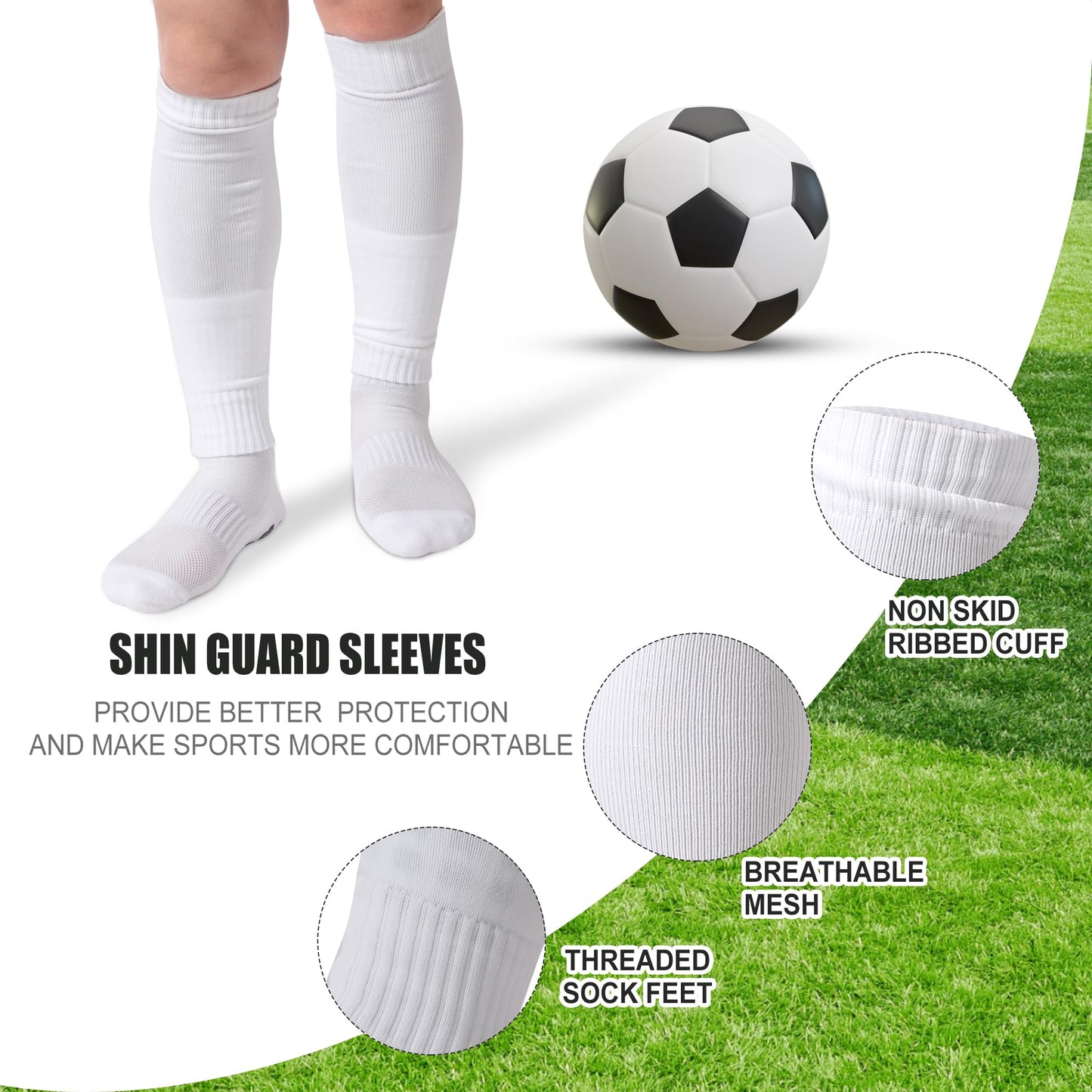 Barrlves 2 Set Grip Soccer Socks and Shin Guard Sleeves Non Slip Soccer Sleeve Socks for Men Women