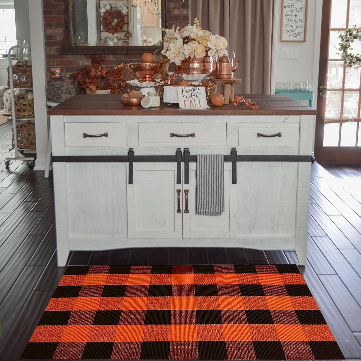 Christmas Door Mat Outdoor 35.4''x59'' Buffalo Plaid Christmas Decor Rug Cotton Hand-Woven Layered Door Mats Washable Carpet for Front Porch, Kitchen, Farmhouse, Entryway