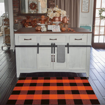 Christmas Door Mat Outdoor 35.4''x59'' Buffalo Plaid Christmas Decor Rug Cotton Hand-Woven Layered Door Mats Washable Carpet for Front Porch, Kitchen, Farmhouse, Entryway