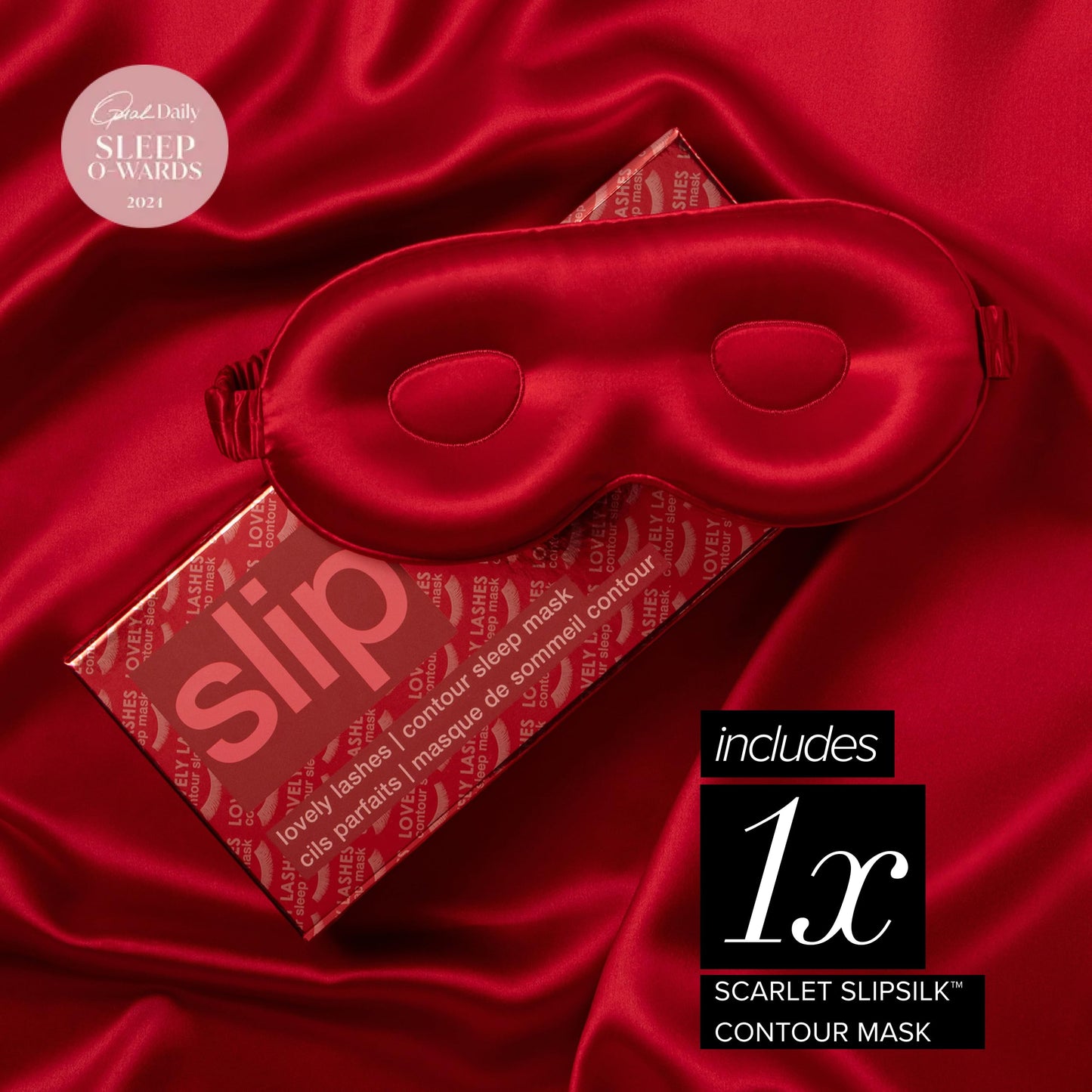 slip Pure Silk Contour Sleep Mask: Protect Your Delicate Lashes with Our Innovative, Lash-Friendly Design. Experience Uninterrupted Beauty Sleep with Slipsilk™ Comfort, 1 Contour Mask, Scarlet