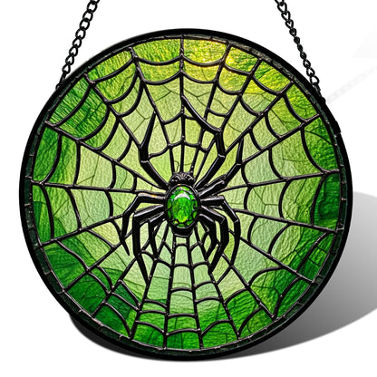 Stained Glass Window Hanging - Halloween Red White Scary Pumpkin Suncatcher for Doors Garden Home Spooky Rattan Sun Catchers Gothic Decor Horror Gifts for Women Men Friend Boy Girl 15 in