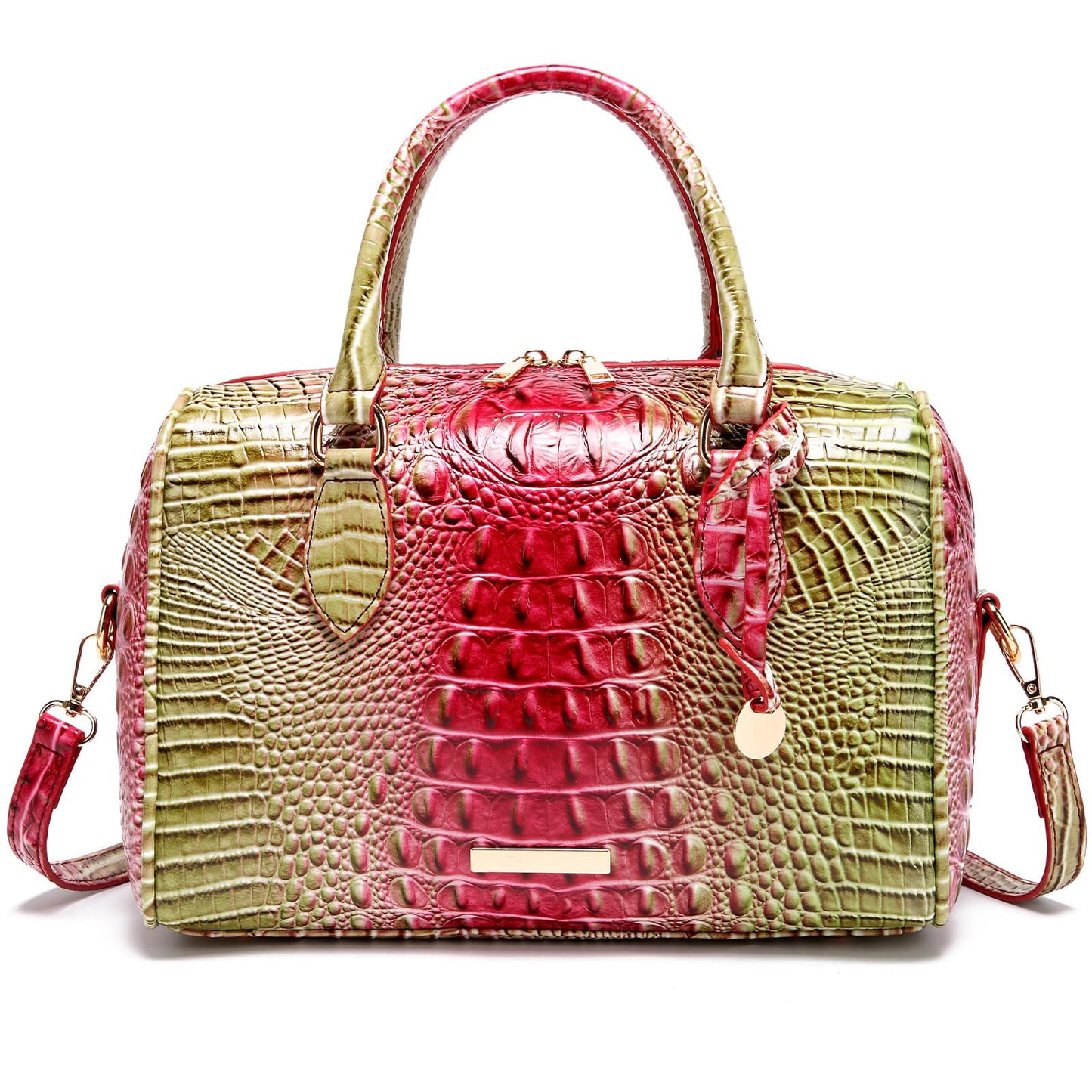 Makcr Joacbv Crocodile Handbag for Women Top Handle Leather Shoulder Purse | Glossy crocodile-embossed vegan leather with rolled handles, buckle details, a structured dome shape, and adjustable strap.